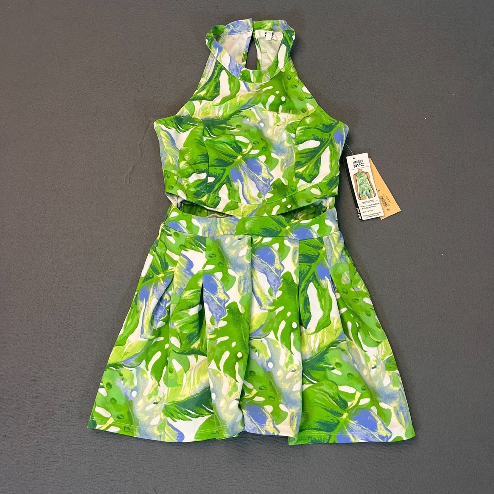 Madden NYC Juniors Sz Sm Halter Romper Poison Green Leaf Cut Outs Sleeveless NWT
